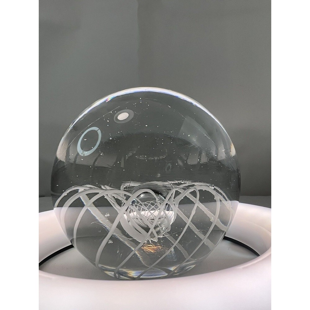 Vtg Paperweight Clear Art Glass Ball With Spiral‎ Design Collectible Decoration